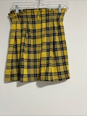 Yellow & Black Plaid Ruffle Waist Skirt